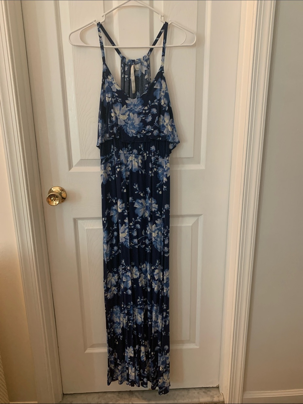 LC Lauren Conrad Navy and Light Blue Floral Maxi Dress